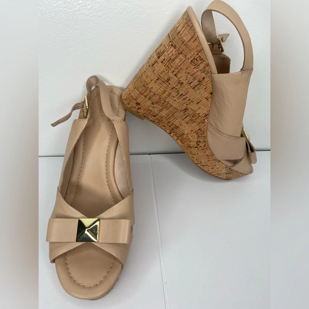 KATE SPADE Rock Stud Tan Wedge Sandals